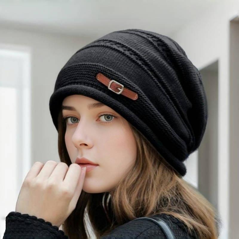 All-Match Large Head Circumference Curled Brim Velvet Hat Autumn And Winter Thickened Knitted Hat Women'S Warm Wool Hat