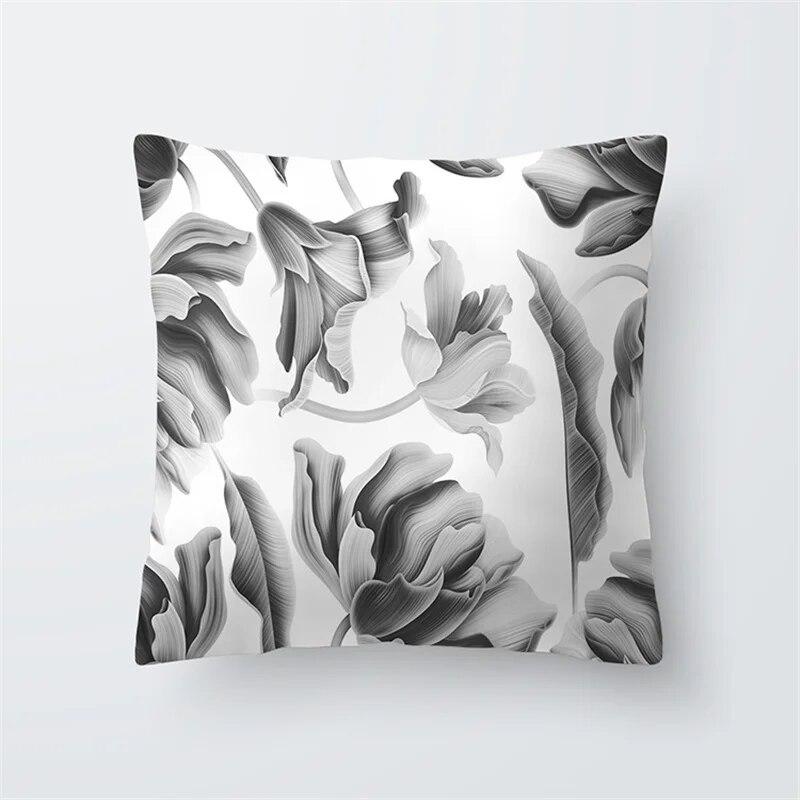 Home Decor Black and White Plant Leaf Sofa Pillow Cover Office Seat Cushion  Tropical