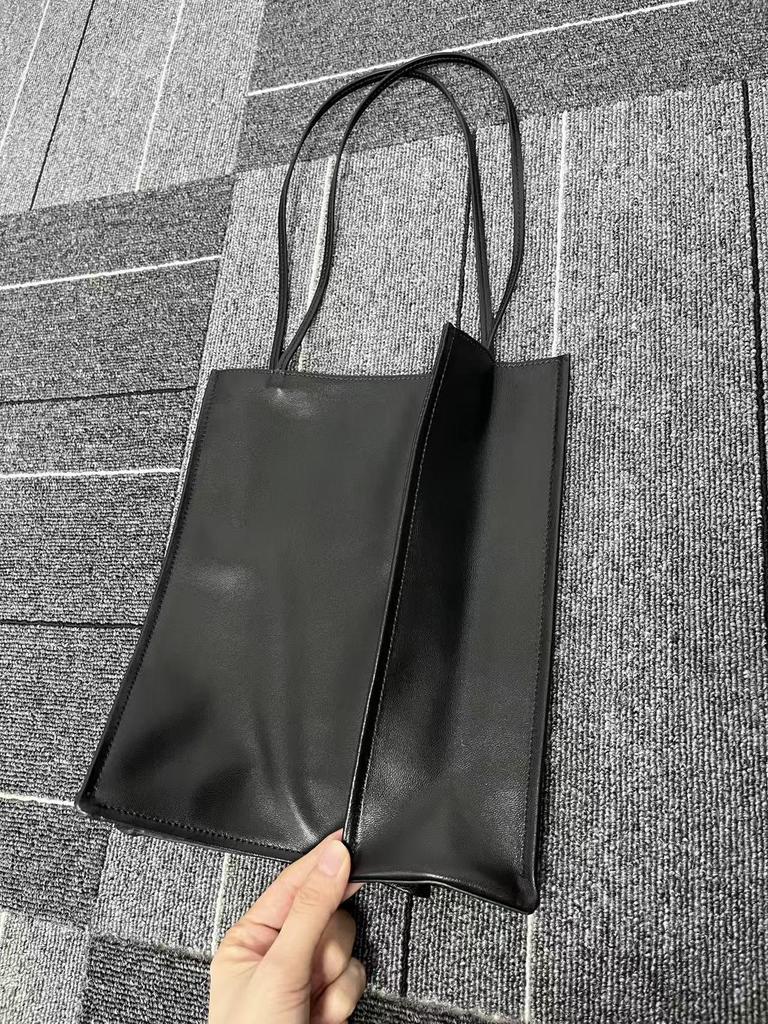 Minimalist Lambskin Tote Bag - Casual Commute, Thin Strap, Large Capacity, Women's Shoulder Shopping Bag.