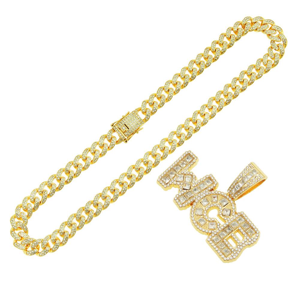 Letter Pendant Cuban Chain Full of Diamond Necklace Pendant, Cool Nightclub Dancing European and American Hip Hop Creative Splicing Accessories