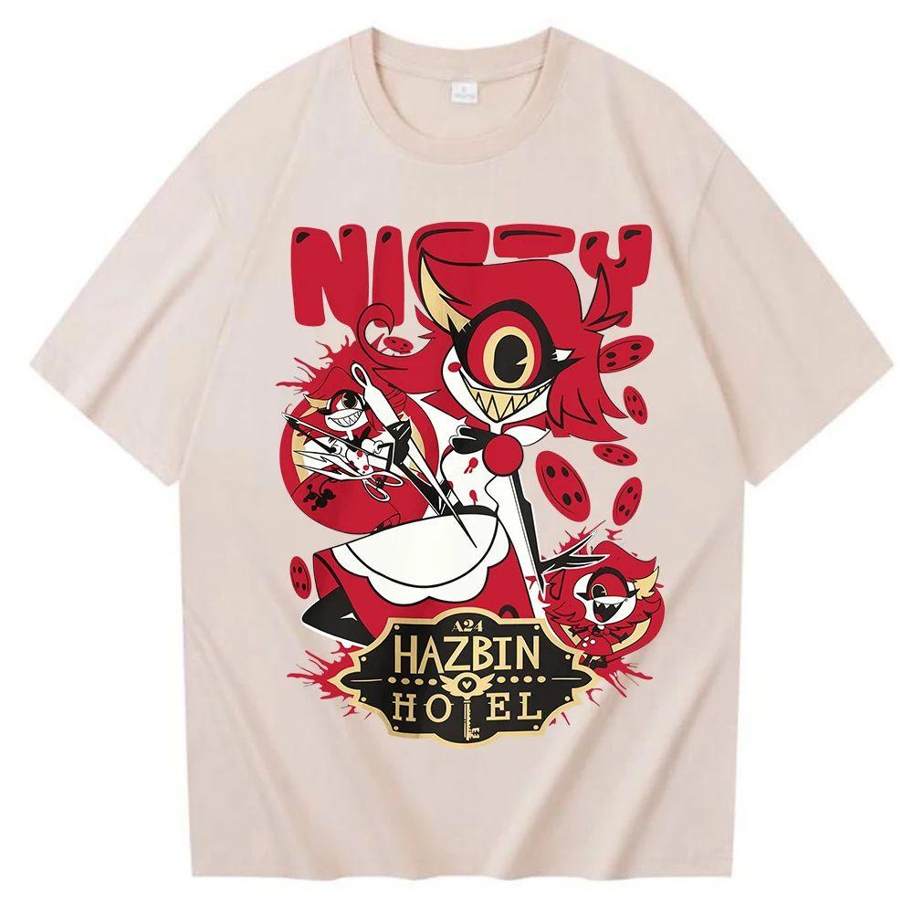 

Retro Y2k Hazbin Hotel Niffty Design T-shirt Hip Pop Harajuku Short Sleeve O-neck Casual Shirt Gift Unisex 100% Cotton XXXL