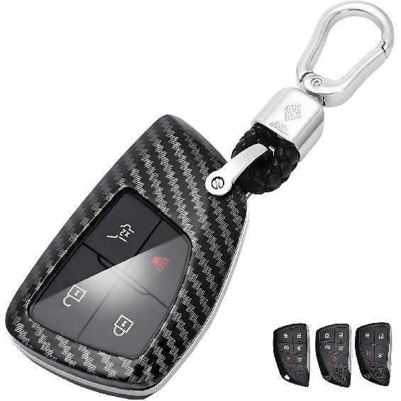 for Chevy for GMC Key Fob Cover, ABS Carbon Fiber Pattern Key Case for 2021 2022 2023 2024 for Chevy Suburban Tahoe Silverado 1500 2500 3500 Colorado