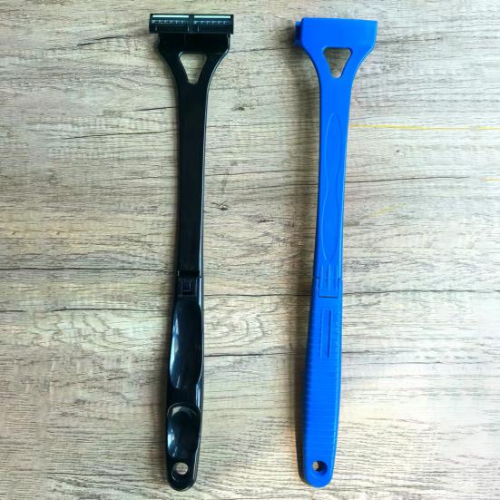 Men Back Shaver with 2 Heads Brush Folding Long Handle Bath Shower Back Hair Trimmer Manual Wet Dry Body Hair Remover Grooming Tools