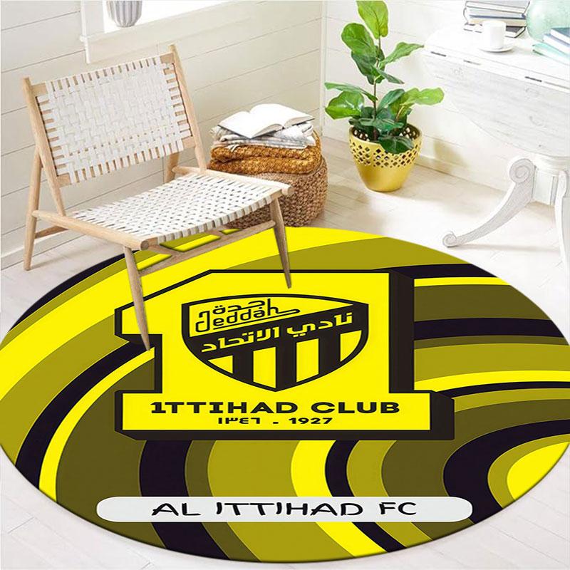 Al-Ittihad FC Round Area Rug,Carpet Rug for Living Room Bedroom Sofa Playroom Decor,Non-slip Floor Mat