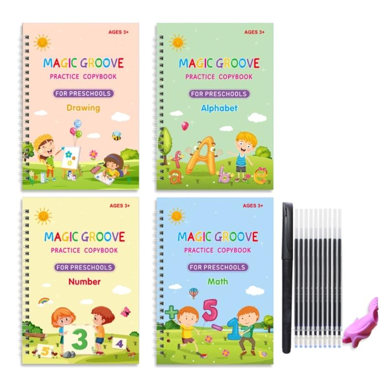 4Pcs Childrens Calligraphy Practice Workbook Magical Handwriting Practice Book For Kid Early Writing Skills Development