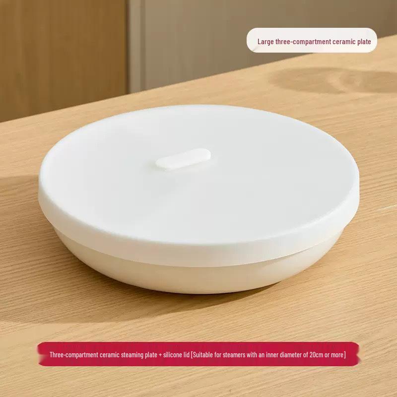 Round Ceramic 3-Compartment Plate for Snacks and Meal Prep