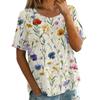 Women's Retro Print Round Neck Short Sleeve T-Shirt - Cotton Linen Tee, Casual Summer Top, Soft and Breathable, S-XXL