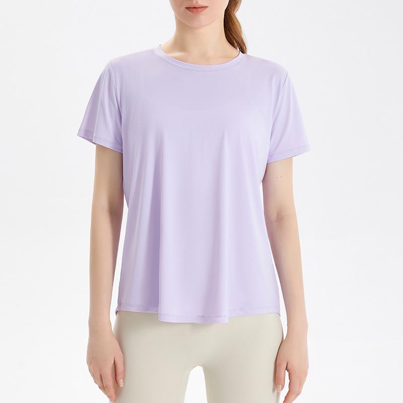 

Женская быстросохнущая футболка для йоги с коротким рукавом Chuandun - дышащая сетка, свободный крой, стильный дизайн с разрезом на спине для лета Large