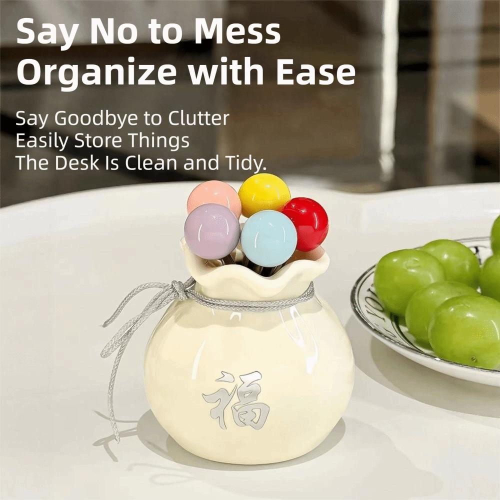 Rustproof Fu Bag-shaped Fruit Fork Set Anti-scald Blessing Bag Fruit Fork Storage Set Household