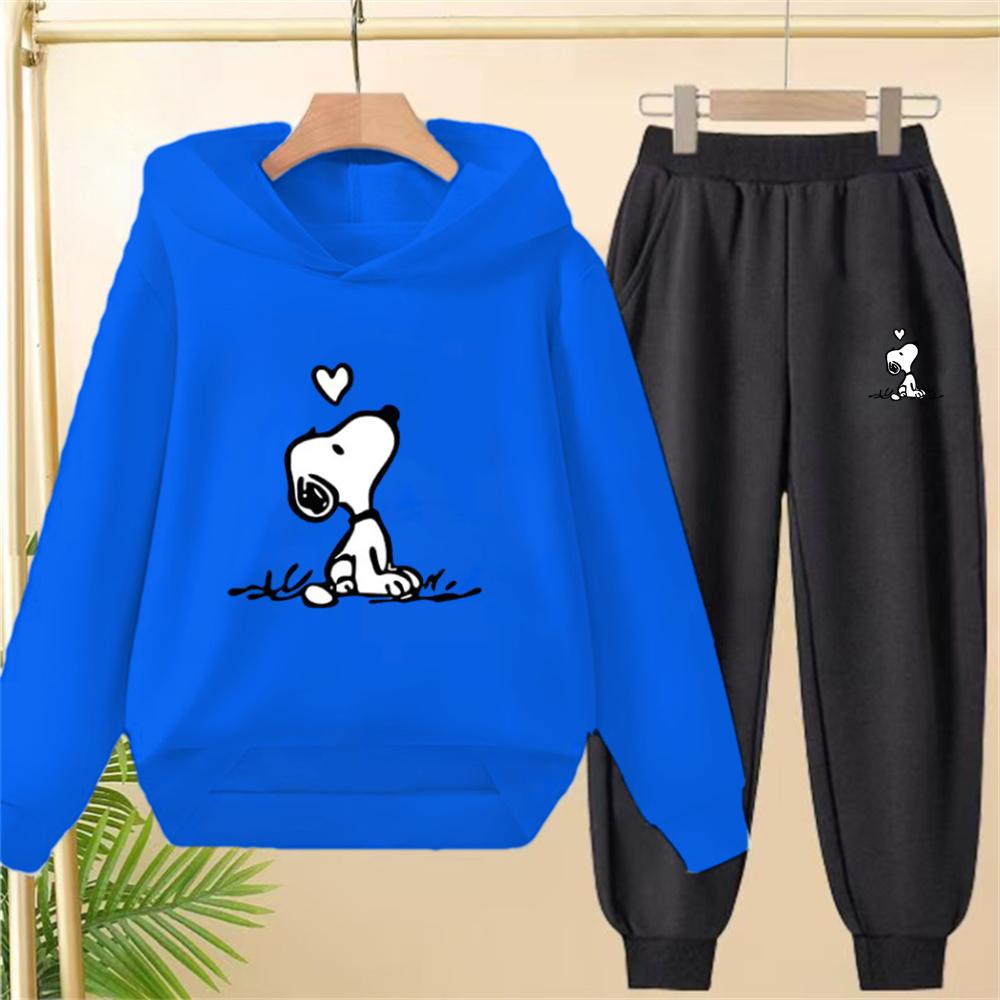 Children Snoopy Print Black Hoodie Pullover Boys Girls Coat Sweatshirt+Pants Toddler Clothes Autumn Winter Leisure Set