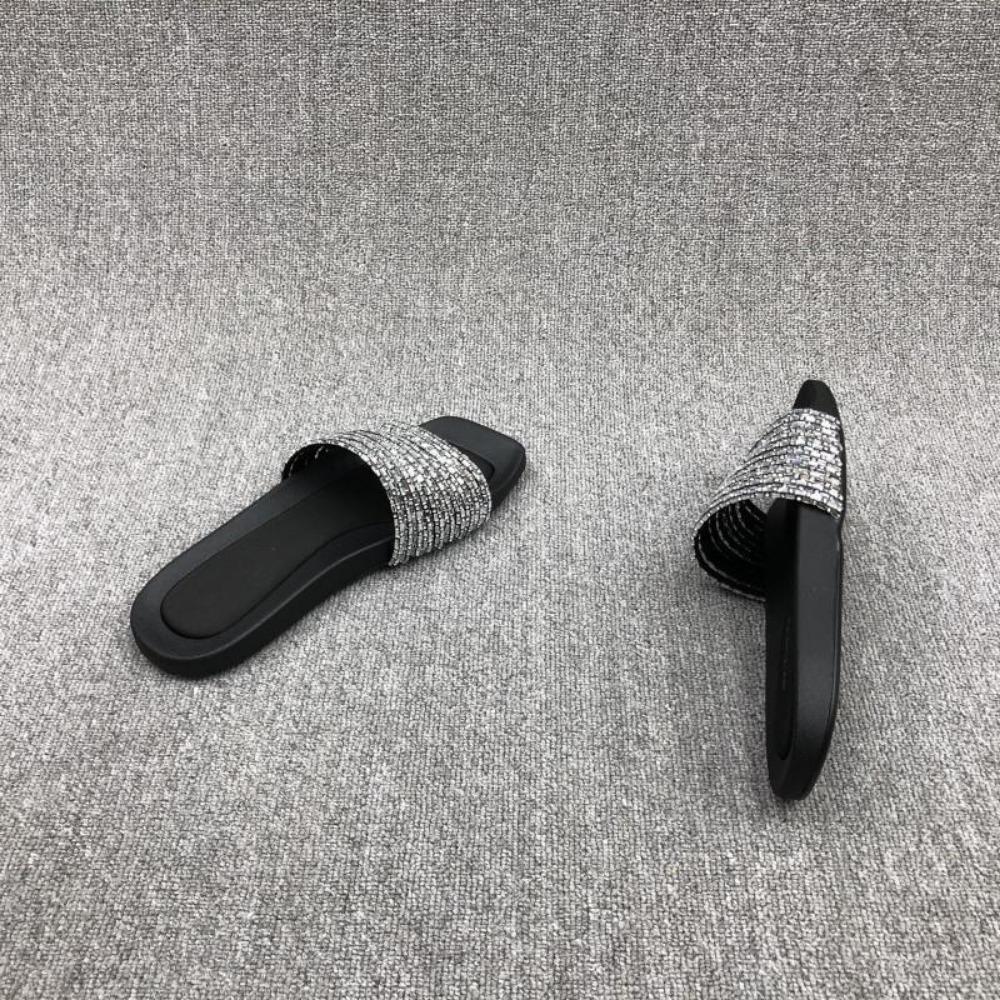 Women Slippers Summer Outside New Women's Shoes Open Toe Flat Bottom Water Diamond Stripe Wearing Minimalist Slippers Women