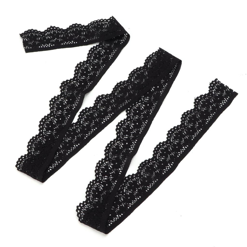 10 Yard Lace Ribbon 2.5cmWidth Black Single Side Wavy Nylon for Sewing Card Making
