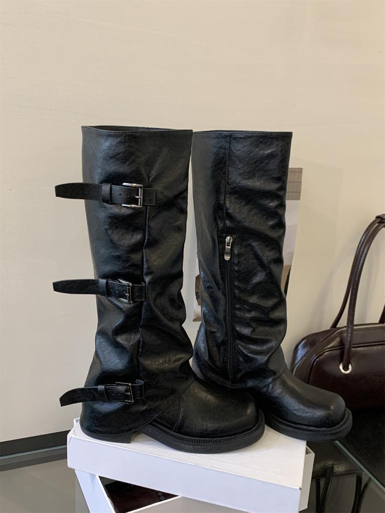 Thick-soled Coffee-colored Long Tube Knight Boots Women's Shoes 2025 New Autumn and Winter Trousers Stacking Boots Medium Tube Thin Long Boots