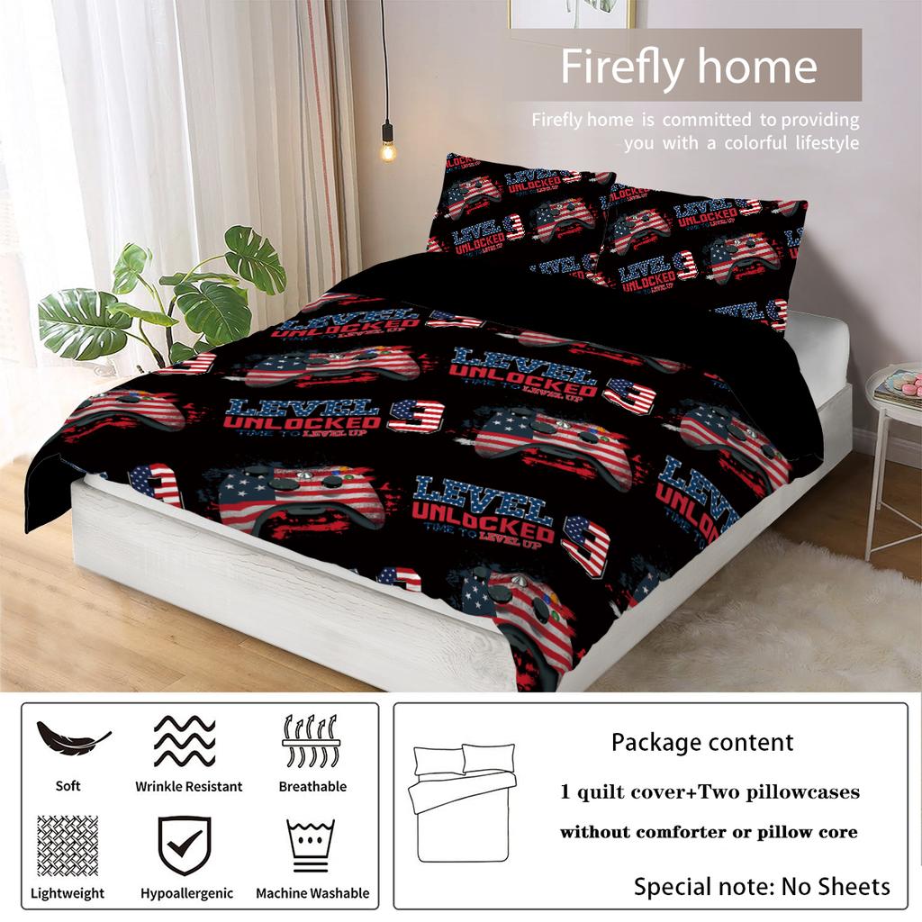 3-piece Down Duvet Cover Set with Game Controller Pattern Digital Printing (1 Duvet Cover+2 Pillowcases, No Core) Bedding Set
