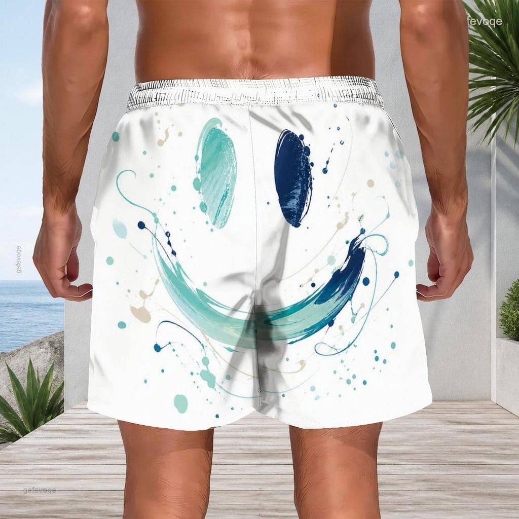 Men Plus Size Abstract Boho Plant Geometric Print Beach Shorts Quick Dry Lightweight Drawstring Casual Swim Trunks For Summer Beach Surfing Holiday