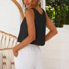 Women's Fashionable Solid Color V-neck Cotton Linen Casual Vest Sleeveless Top