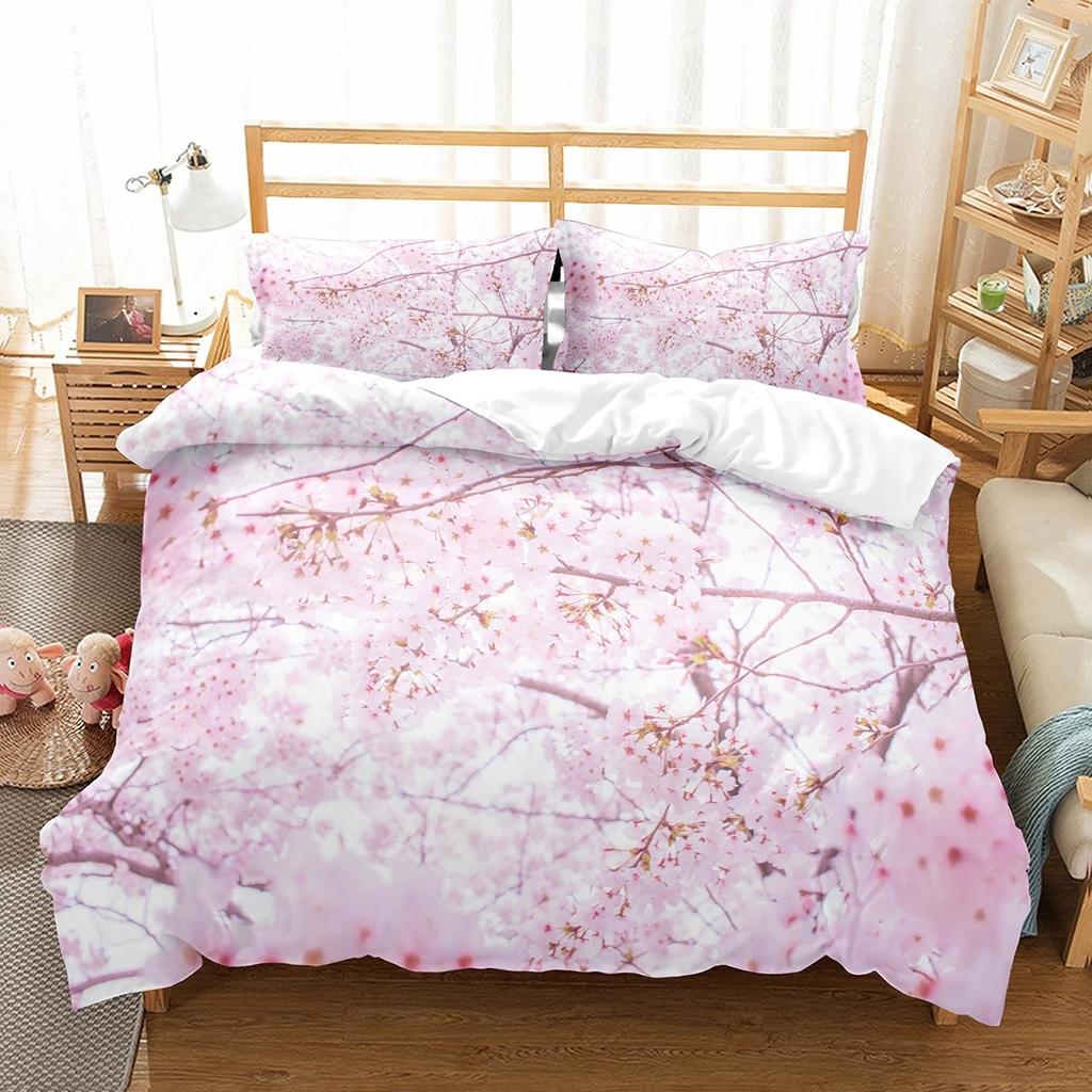Plum Flower Duvet Cover Collection Red Flower Pattern Bedding Collection For Girls Women Polyester Comforter Cover Quilt Cover King Full Size