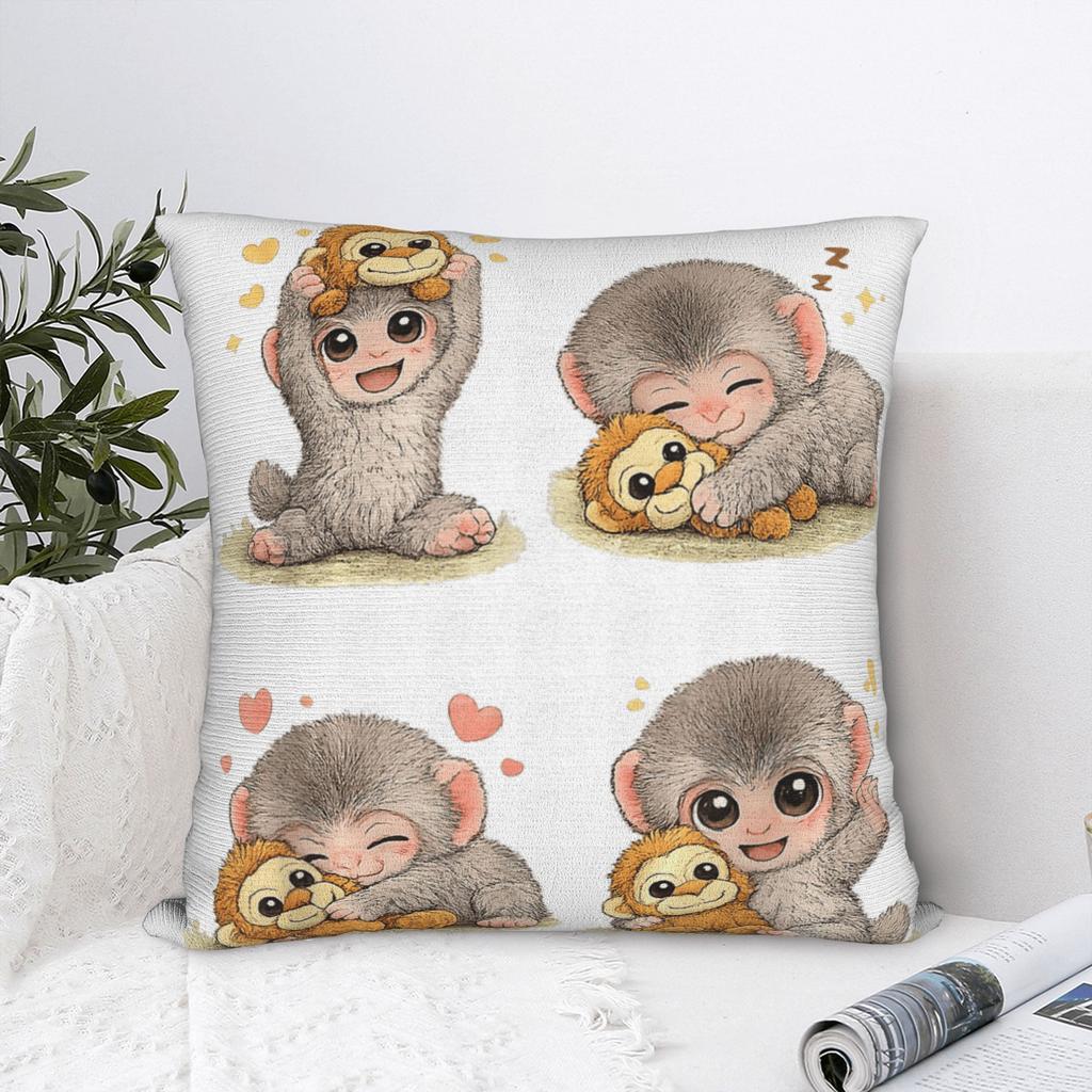 Pillow Cover Cute Baby Monkey Punch Plush Hugging Lover Monkey Team Punch Cute Funny Pillow Case For Living Room Pillowcases