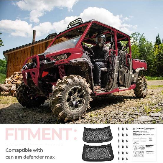 KEMIMOTO UTV Rear Backrest Storage Nets Compatible With Can Am Defender Max Replacement New OEM #715003019 Black (Sold In Pairs)