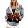 Vintage Printed Hooded Sweatshirt Sportwear Coat for Women 3D Pocket Hoodies Autumn Women's Button Down Jacket