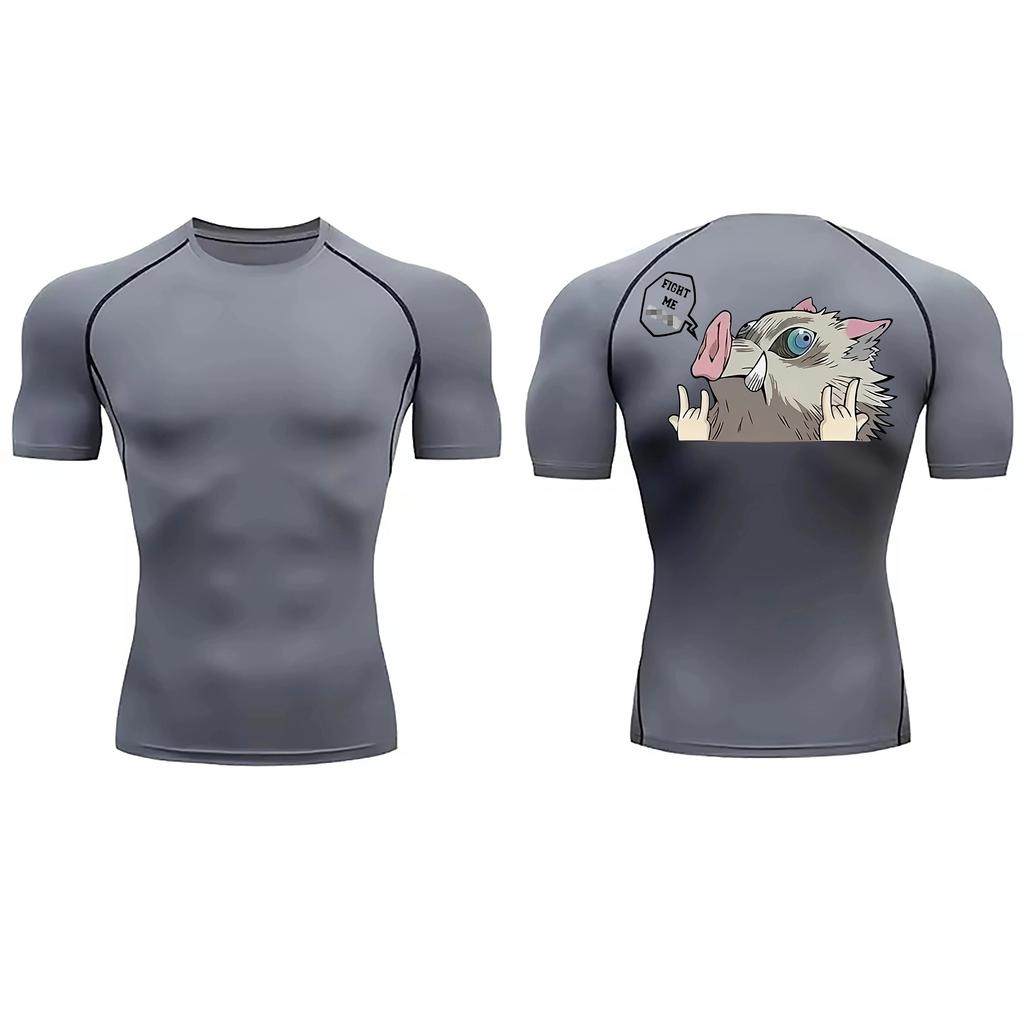 Men's Anime Compression Shirt Short Sleeve Quick Dry BJJ Rash Guard Jiu Jitsu Gym Workout Top ZY0097