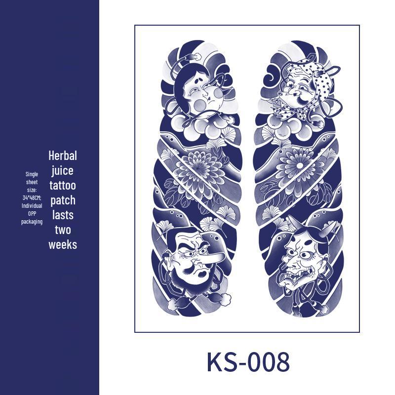 Waterproof Hannya Flower Semi-Permanent Tattoo Stickers: Full Back & Arm, Unisex, Plant-Based 34x48CM