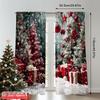 2pcs 2D flat printing Christmas Party Curtain Green Pine Trees_ and Red Gift Machine Washable Fabric Without Electricity