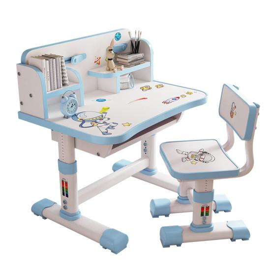 Kids Functional Desk and Chair Set Height Adjustable Children School Study Table Chair Set with Cartoon Pattern Ergonomic Desk Chair (Pink, Blue)