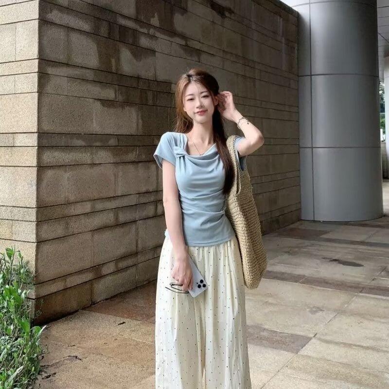 Korean Lace-Up Short Sleeve T-Shirt - Women's 2026 Spring/Summer New Sweet Style