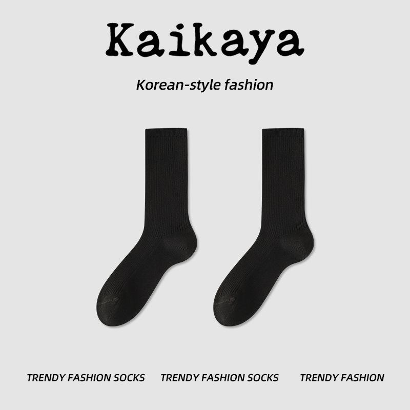 Женские модные весенне-осенние носки из чистого хлопка в рубчик 1 pair чёрный