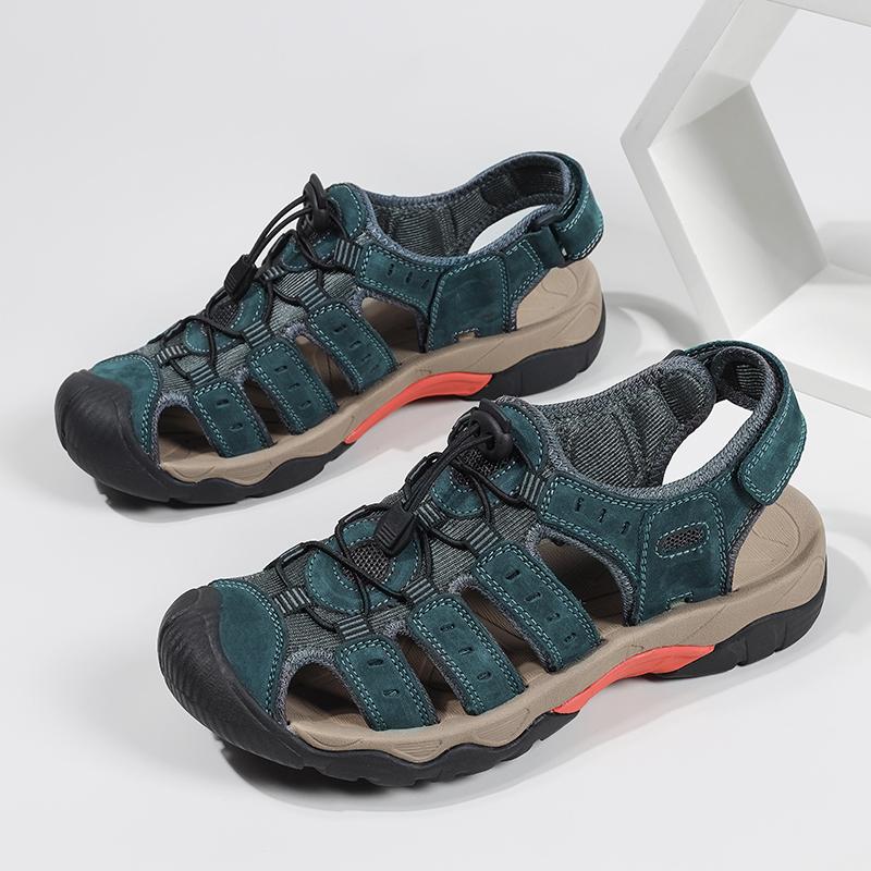 Summer Cow Leather Sandals For Men Anti-Slip Rubber Sole Outdoor Men Beach Shoes Trekking Sandals Male Hiking Sandals
