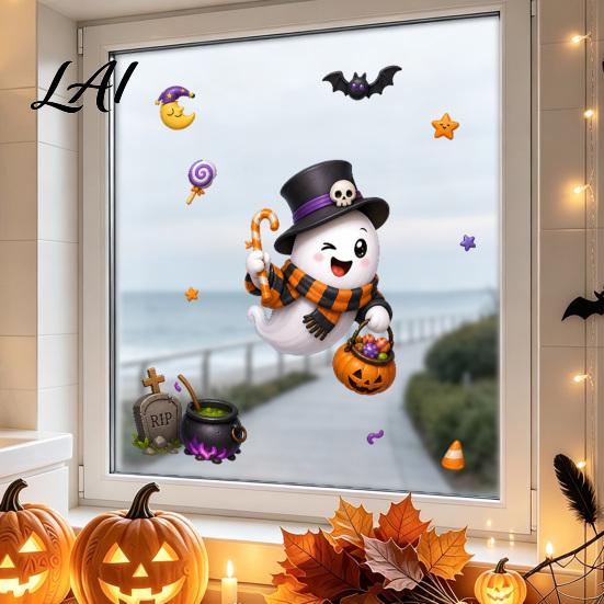 Reusable Decorative Window Sheets Halloween Static Clings Spooky Ghost Floral Skull Stickers Cling Decals for Glass No-Adhesive Party Indoor Outdoor