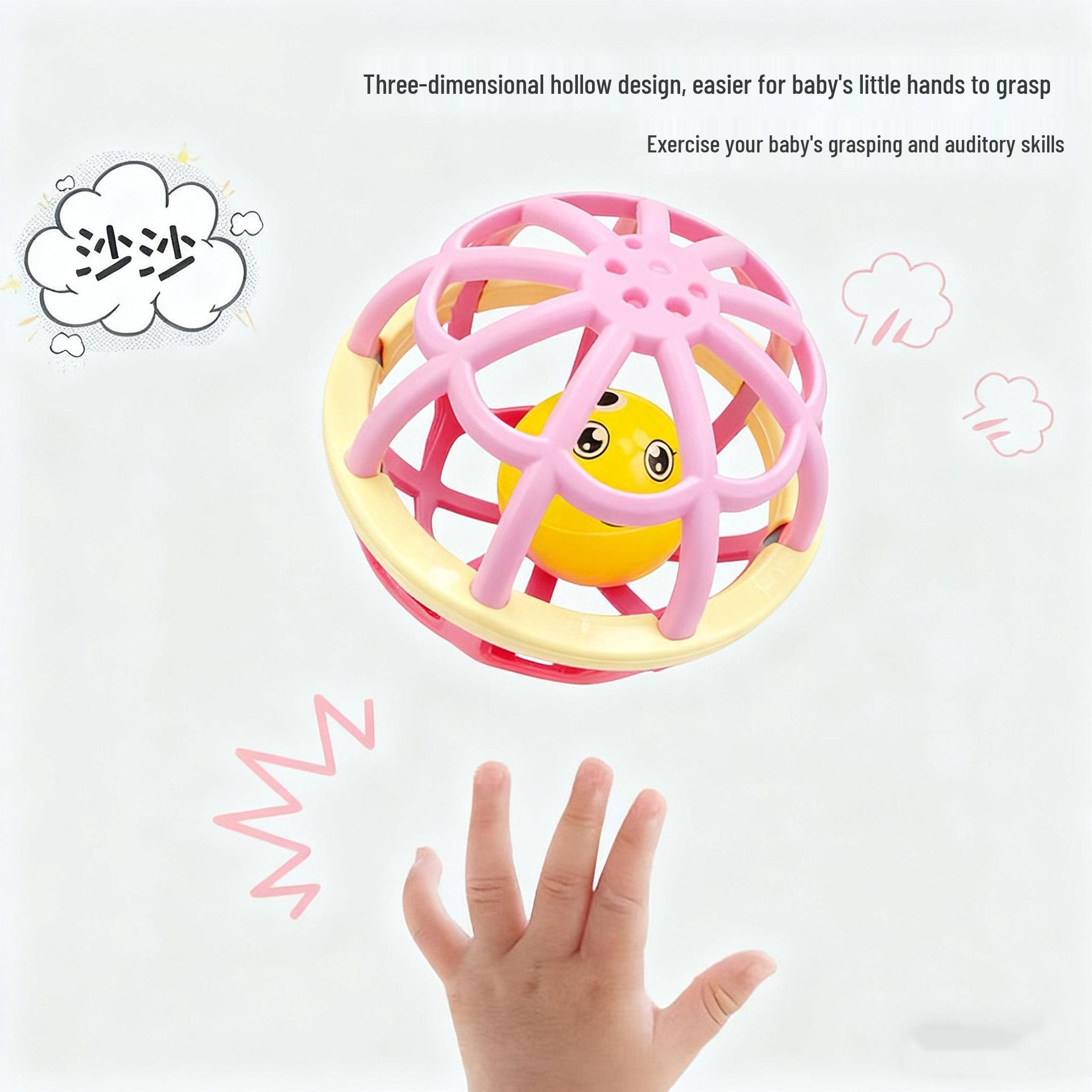 Soft Rubber Teether Rattle Stick & Baby Fitness Ball Toy for Crawling & Learning