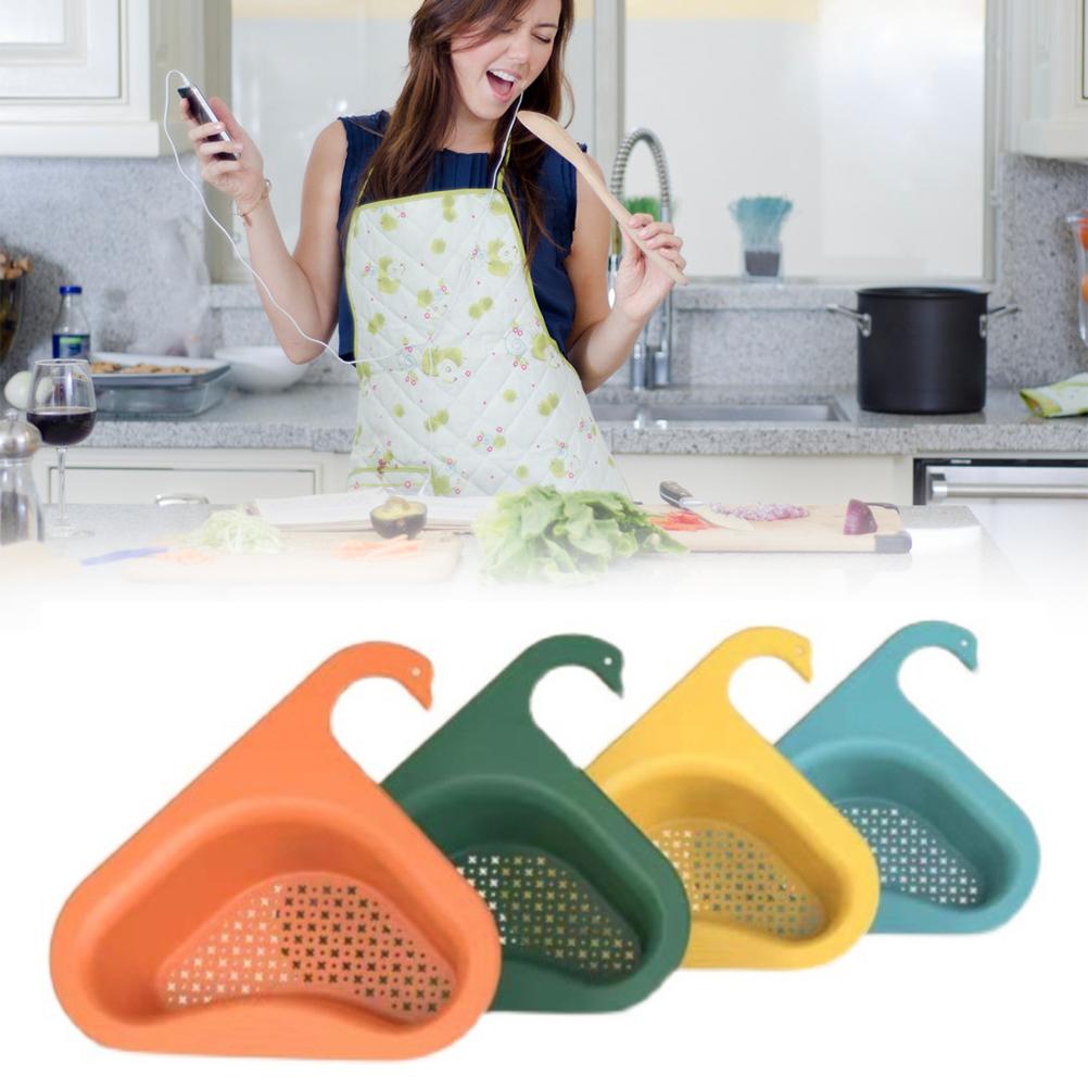 Sink Strainers Basket Punch Free Sink Drain Shelf Triangular Corner Kitchen Sink Hanging Strainer