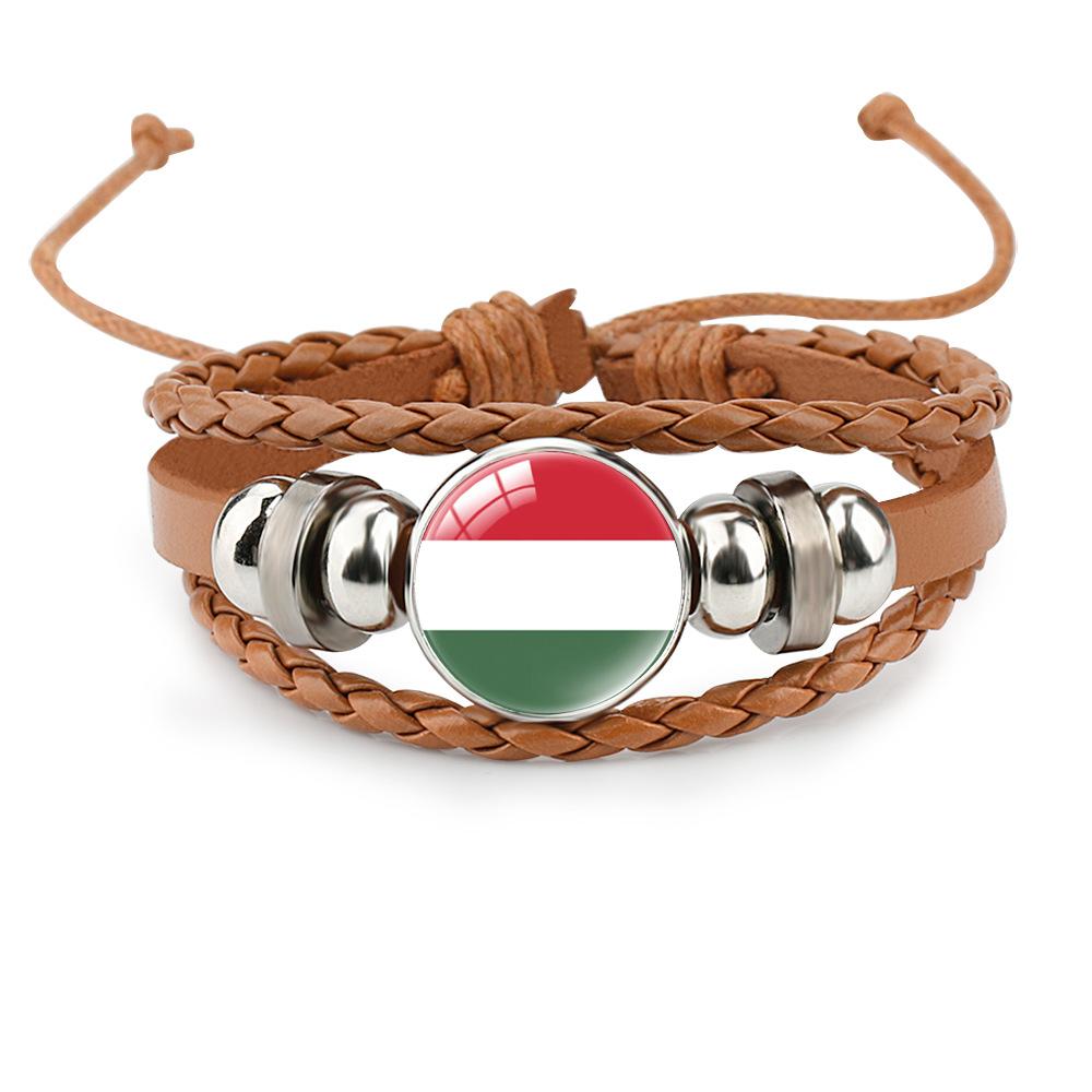 World Cup Leather Bracelet National Flag Soccer Match Souvenir  Adjustable Cowhide Woven Bracelet for Men Women,Sports  Fan Accessories