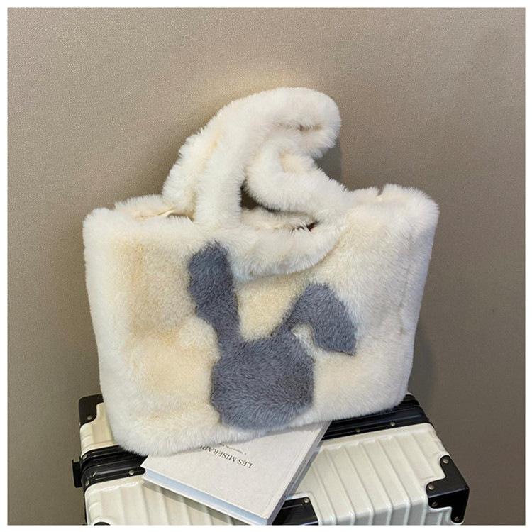 Autumn and Winter Large-capacity Bag Women's New Cute Rabbit Plush Bag Office Worker Simple Shoulder Bag