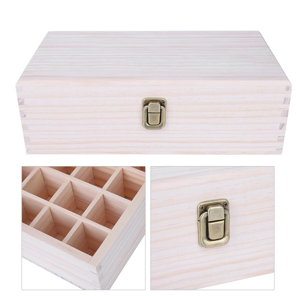 32 Grids Wooden Essential Oil Storage Box, Customizable Display Case for Nail Gel and Aromatherapy Bottles, with Light for SPA Salon or H