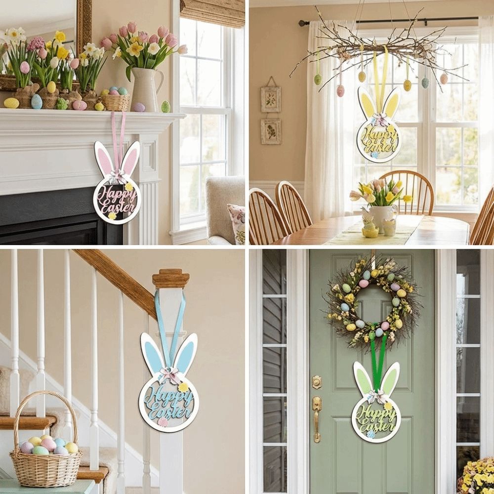 Holz Osterbaum Dekoration Flache Kaninchen Hängende Ornamente Osterhase Anhänger Büro Dekoration