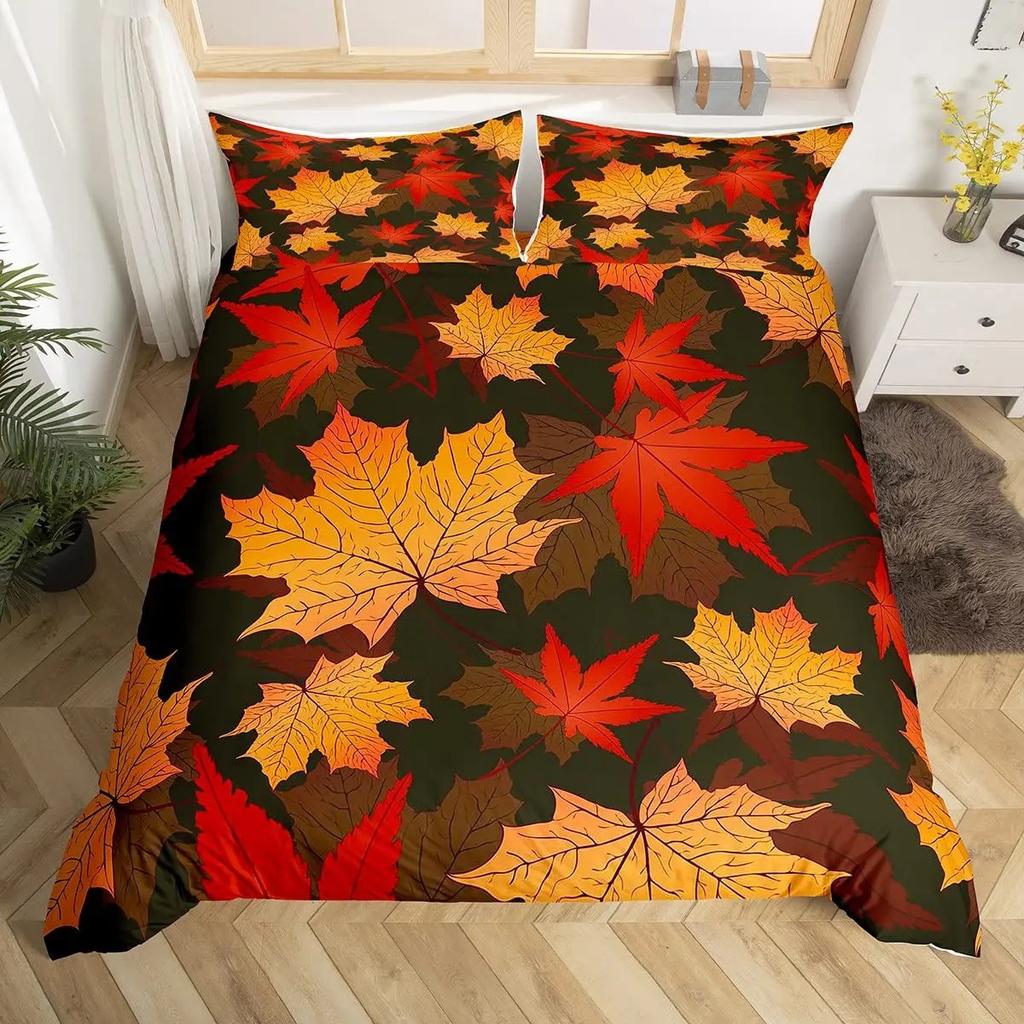 Comforter Maple Leaf Twin King Botanical Leaves Bedding Set Autumn Plant Fallen Leaves Comforter For Boys Girls Room