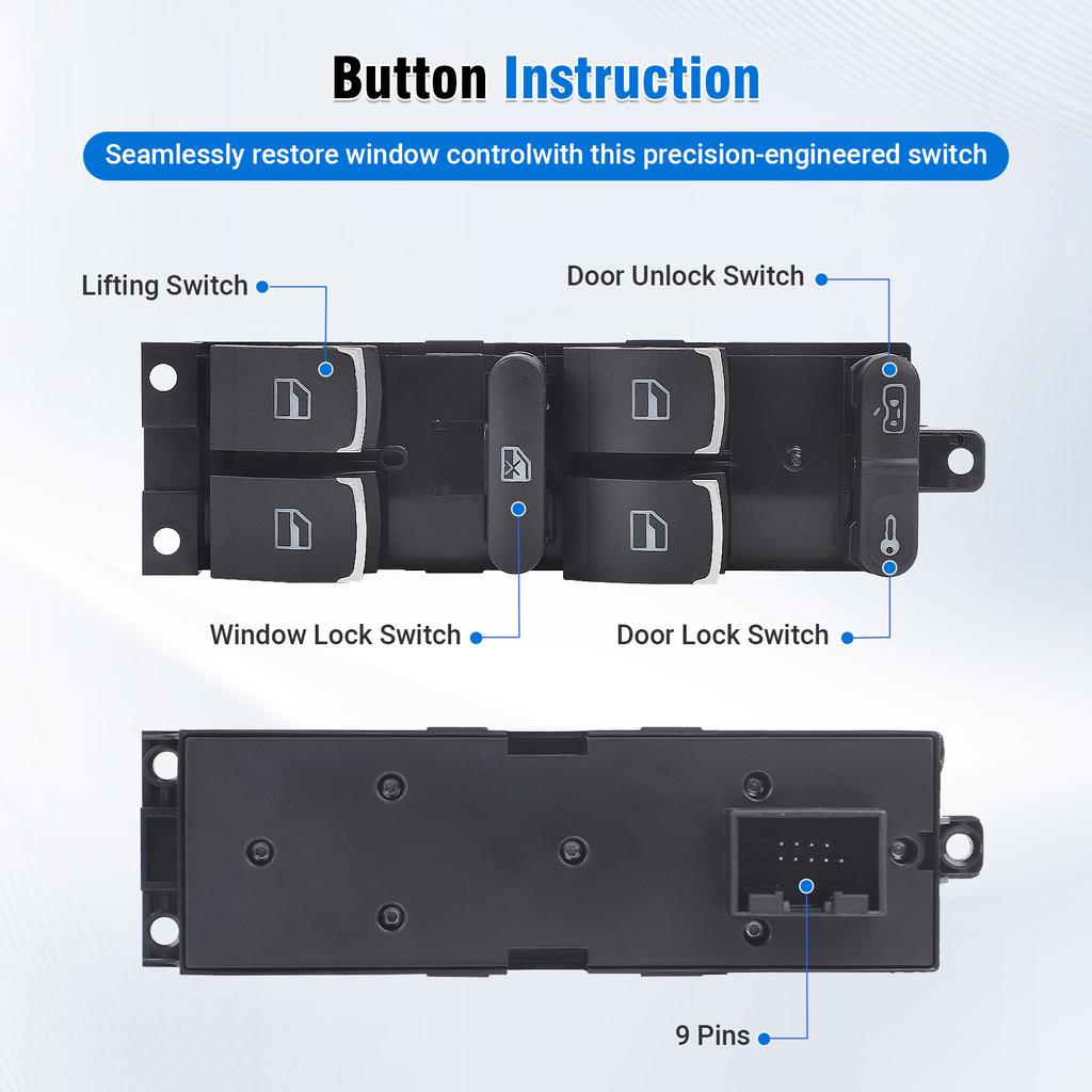 Power Window Switch 1J4959857 3BD959857 1J4959857D 1J4959857C Driver Side For VW Golf 4 Jetta MK4 Bora Passat B5 Plastic 12V