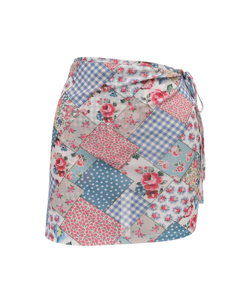 Lupeulupeu Mesh Cover-Up Wrap Skirt [Bohemian Patchwork Sky Blue]