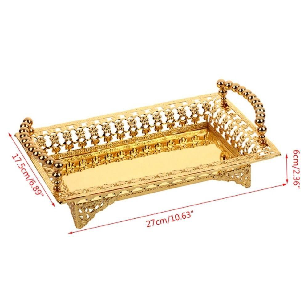 Fashion Iron Metal Fruit Tray Hollow Art Rectangular Shape Afternoon Tea Plate Handmade Snack Storage Tray Cake