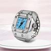 Creative Ring Watch for Men Women, Square Dial Alloy Finger Watch, Fashion Couple Finger Ring Watches Jewelry Gift