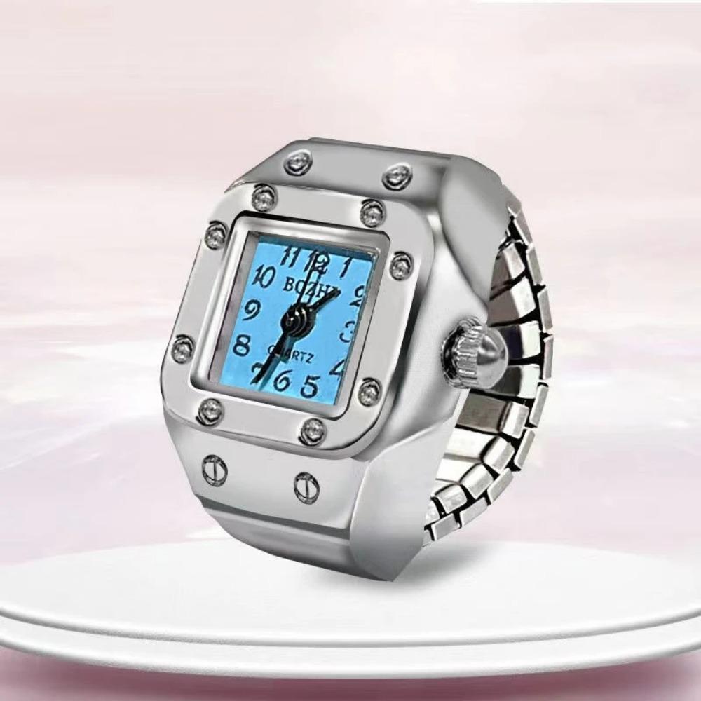Creative Ring Watch for Men Women, Square Dial Alloy Finger Watch, Fashion Couple Finger Ring Watches Jewelry Gift