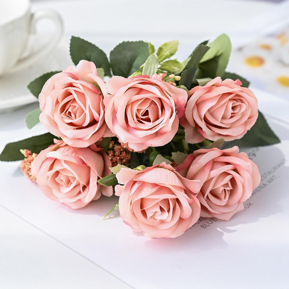

1/4PCS Silk Artificial Flowers Rose Bouquet Christmas Garden Home Wedding Bridal Bouquets Decoration Diy Gift Flower Arrangement 1pc шампанського