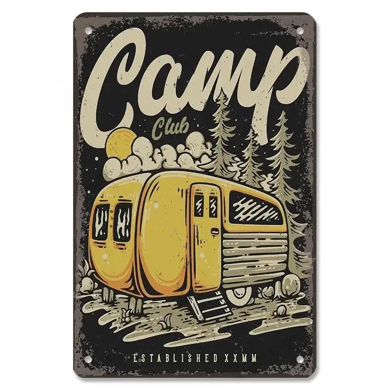Camping  Adventure Plaques VintageMetal Tin Signs Plate Mountain Trip Campervan Tours Room Gym Sign Posters Wall Decor Travel