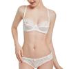 Damen Sommer Sexy Spitzen-Dessous-Set im französischen Stil, dünne Körbchen, geraffte Push-Up-Unterwäsche, Minimizer-BH und Höschen-Set