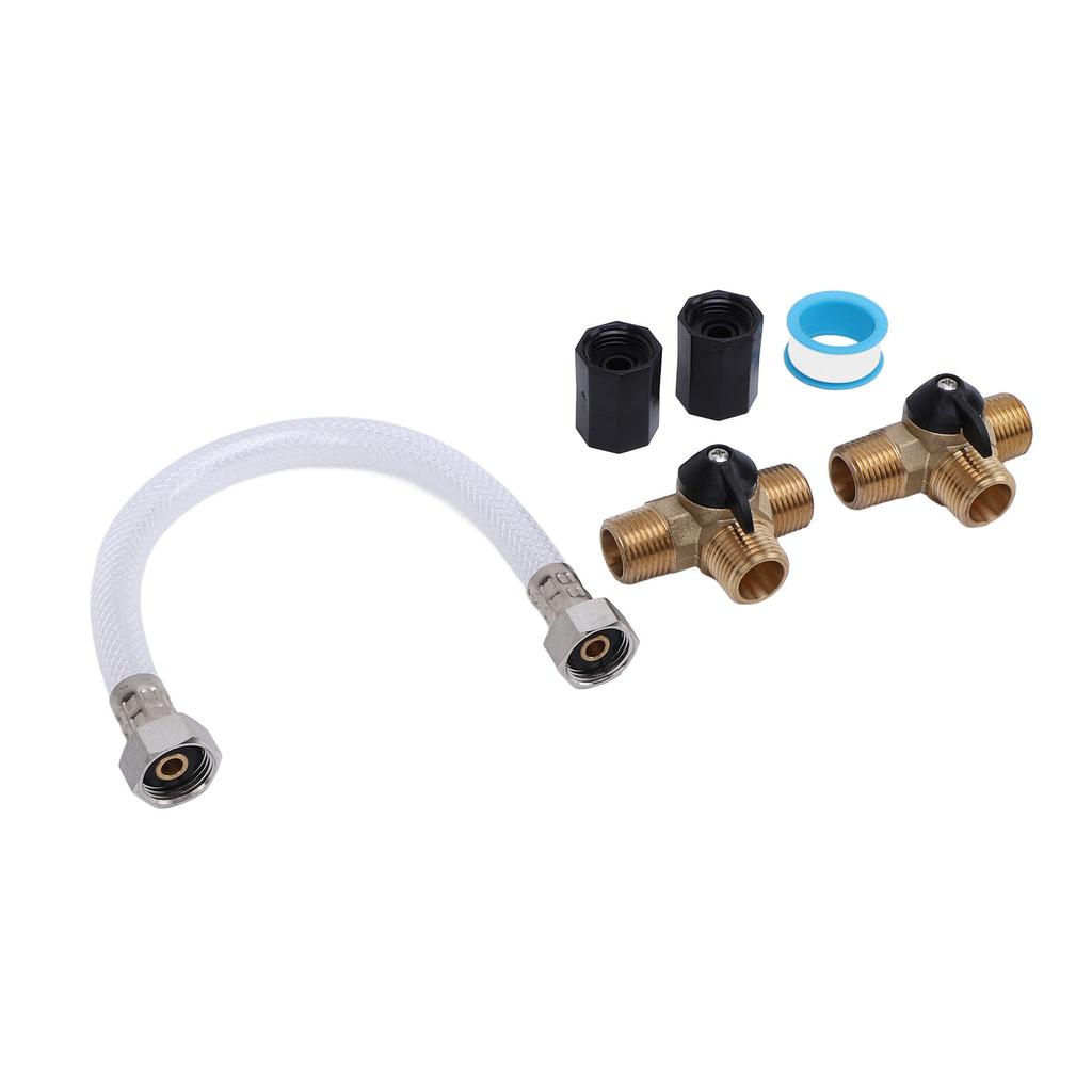 RV Water Heater Bypass Kit 12 Inch Reinforced Hose 1 2 NPT Brass Tee Valves Pipe Fittings and Sealing Tape Set
