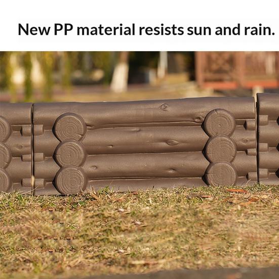 Plastic Decorative Garden Fence Imitation Log Retaining Border Garden Landscaping Edging Border Panel for Lawn Yard Flower Beds Paths
