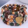 Bohemian-style Bracelet Set with A Fashionable Heart-shaped Pendant; Ethnic-style Multi-layered Crystal Elastic Bracelet